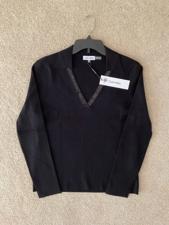 NWT Calvin Klein Black Pullover V-Neck Sweater - Picture 7 of 9